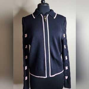 St John Black Pink Popcorn Trim Jacket Cardigan SZ 10